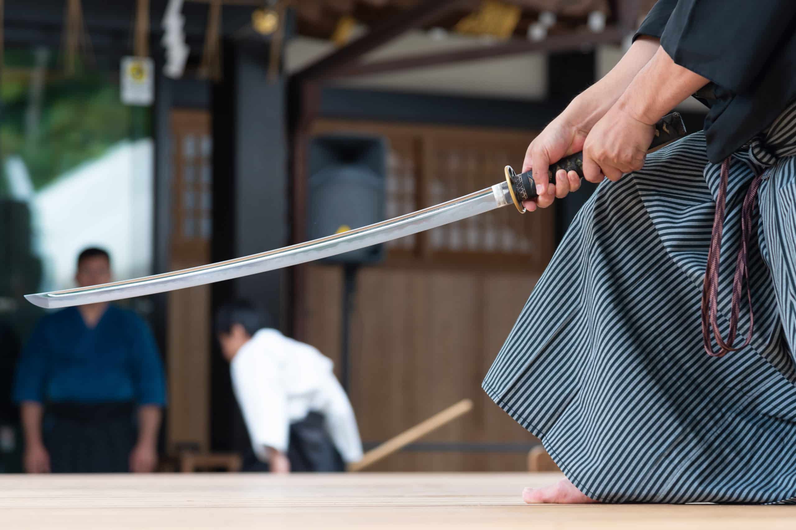 Samurai practicing with sword