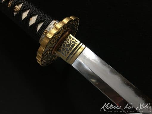 Japanese Samurai Katana T10 Custom Blade with Black Rayon Silk Ito Wrap with White Samegawa