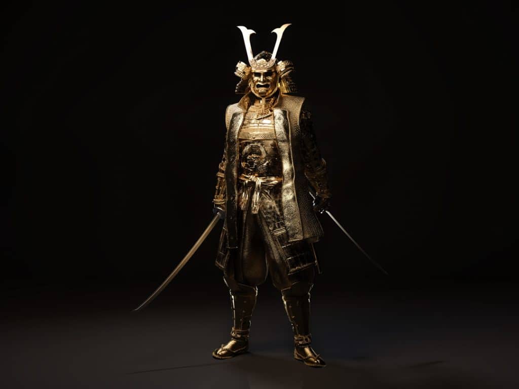 Samurai-Wearing-Golden-Armor-And-Holding-1045-High-Carbon-Steel-Katana